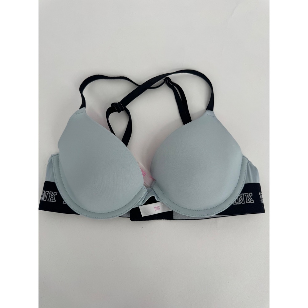 Victoria's Secret PINK Gray Push-Up‎ Bra l Logo Band 32A